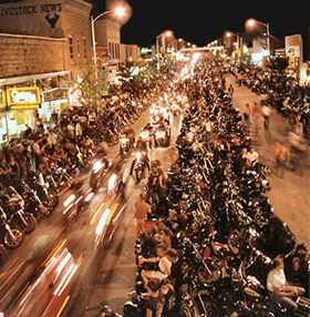 2008 Sturgis Motorcycle Rally, street at night.